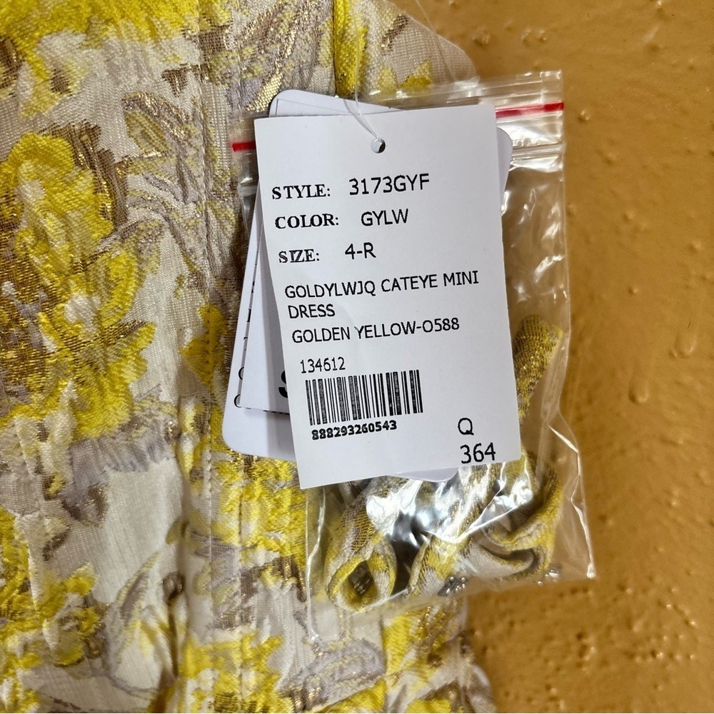 Dessy Collection Goldylwjq Cateye Mini Dress Yellow Floral Brocade 3173GYF 4-R - Picture 9 of 12